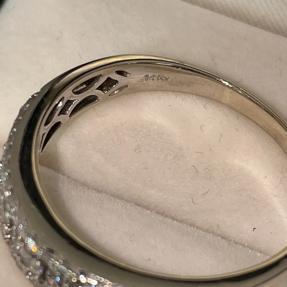 Solid Stamped 14K White Gold NATURAL Diamond Semi Eternity Band Ring Vintage
